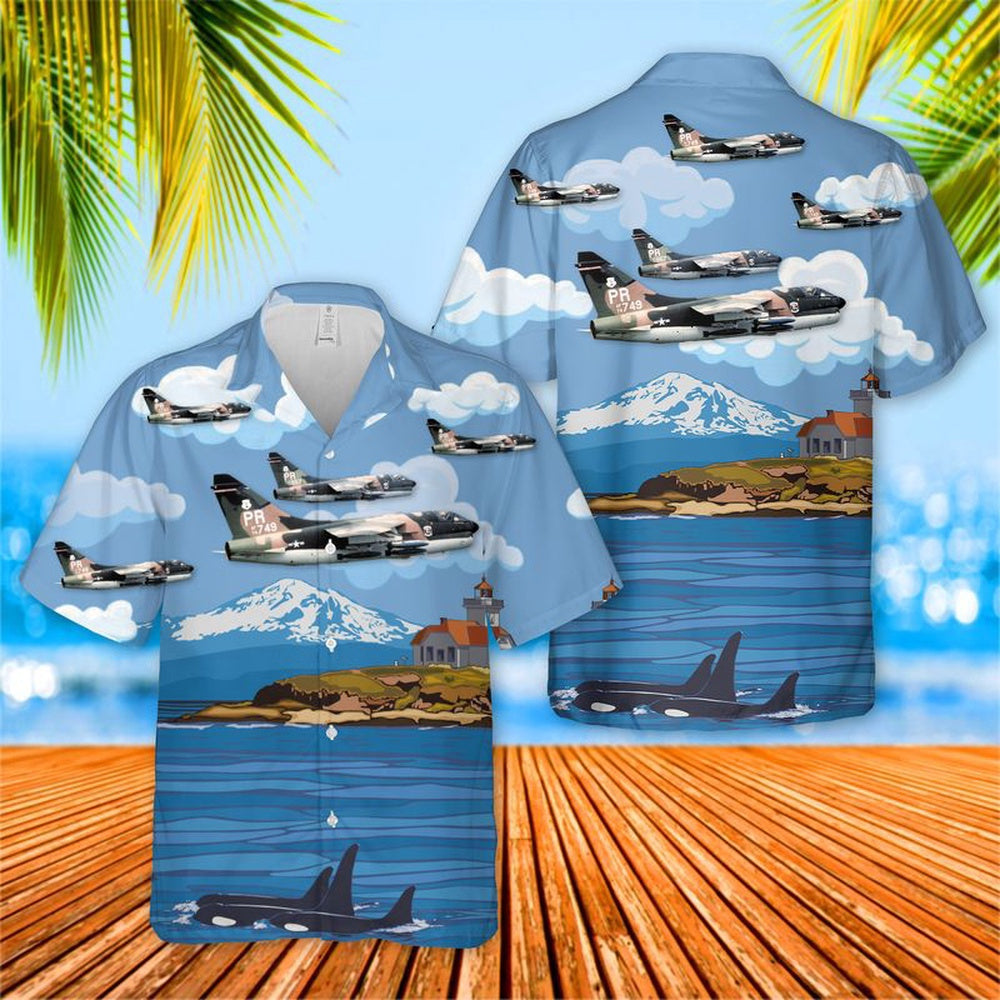 Air Force Hawaiian Shirt, USAF Puerto Rico Air National Guard 198th Tactical Fighter Squadron A-7D Corsair II Hawaiian Shirt, Airplane Hawaiian Shirt