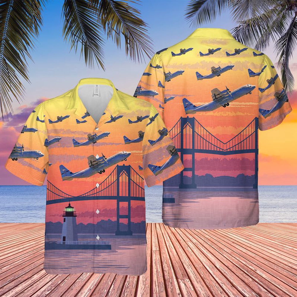 Air Force Hawaiian Shirt, USAF Rhode Island Air National Guard 143d Airlift Wing C-130J Hercules Hawaiian Shirt, Airplane Hawaiian Shirt