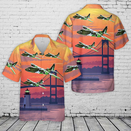 Air Force Hawaiian Shirt, US Air Force 143rd Airlift Squadron Rhode Island Air National Guard C-130E Hawaiian Shirt, Airplane Hawaiian Shirt