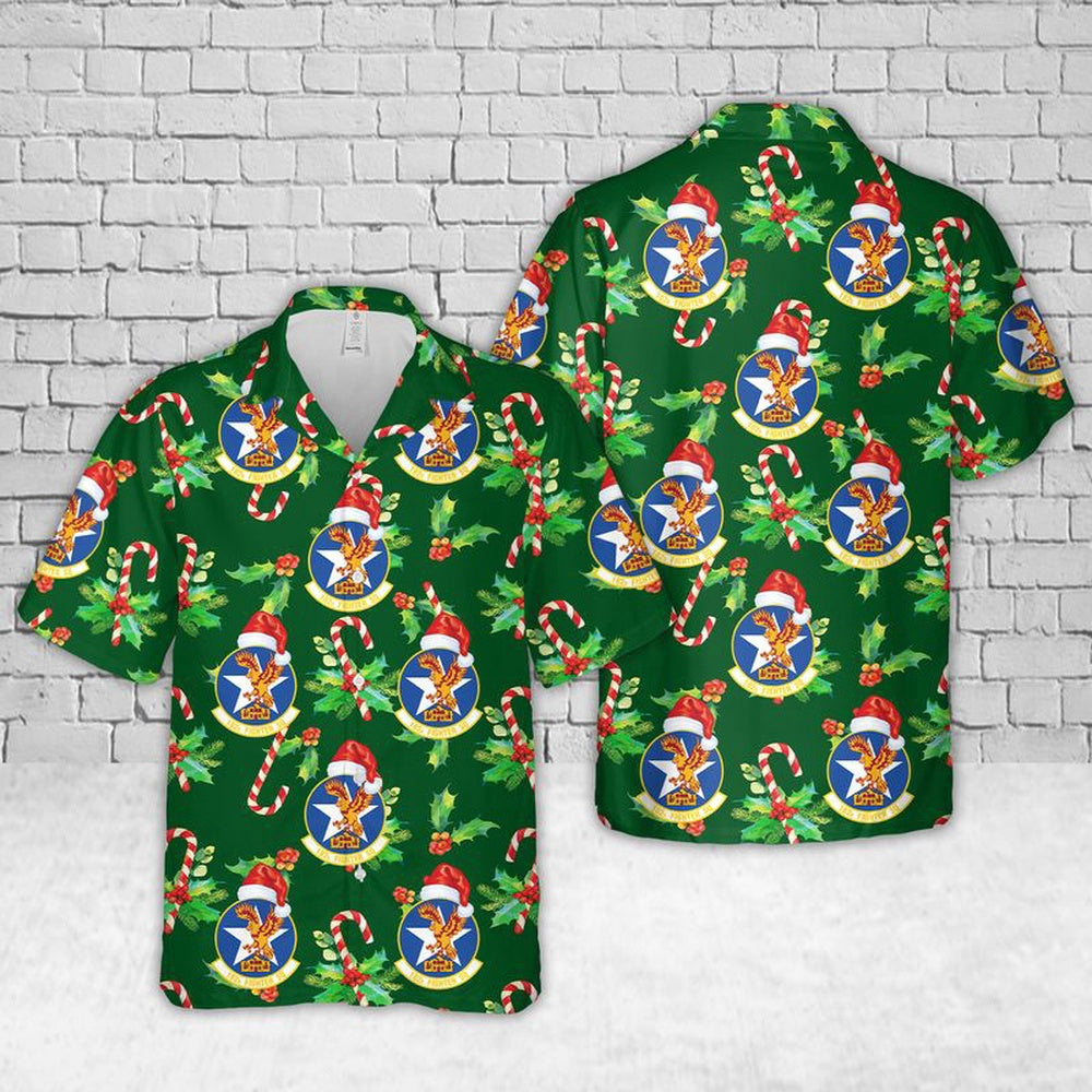 Air Force Hawaiian Shirt, US Air Force 182d Fighter Squadron Christmas Hawaiian Shirt, Airplane Hawaiian Shirt, Military Aloha Shirts