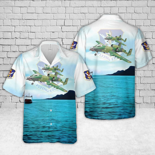 Air Force Hawaiian Shirt, US Air Force 23rd TFW A-10A Flying Tigers Hawaiian Shirt, Airplane Hawaiian Shirt, Military Aloha Shirts