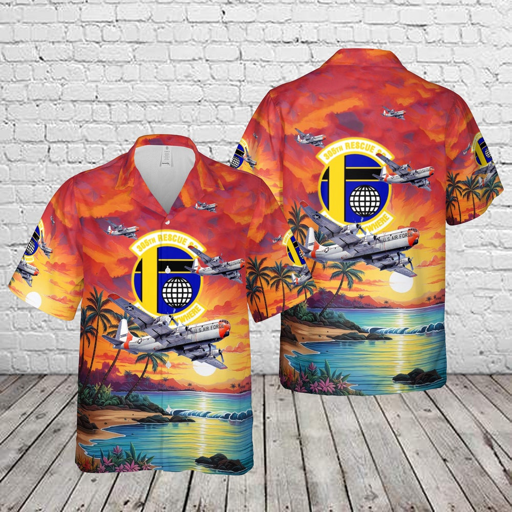 Air Force Hawaiian Shirt, US Air Force 305th Rescue Squadron Boeing C-97G Stratofreighter Hawaiian Shirt, Airplane Hawaiian Shirt