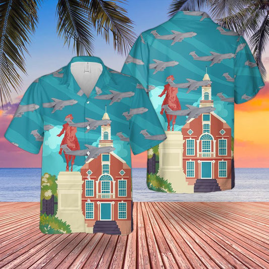 Air Force Hawaiian Shirt, US Air Force 337th Airlift Squadron Lockheed C-5M Super Galaxy Hawaiian Shirt, Airplane Hawaiian Shirt