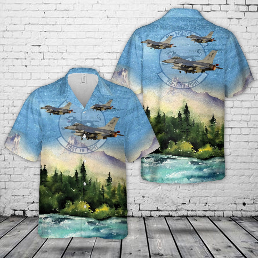 Air Force Hawaiian Shirt, US Air Force 35th Fighter Squadron F-16C Fighting Falcon Hawaiian Shirt, Airplane Hawaiian Shirt, Military Aloha Shirts