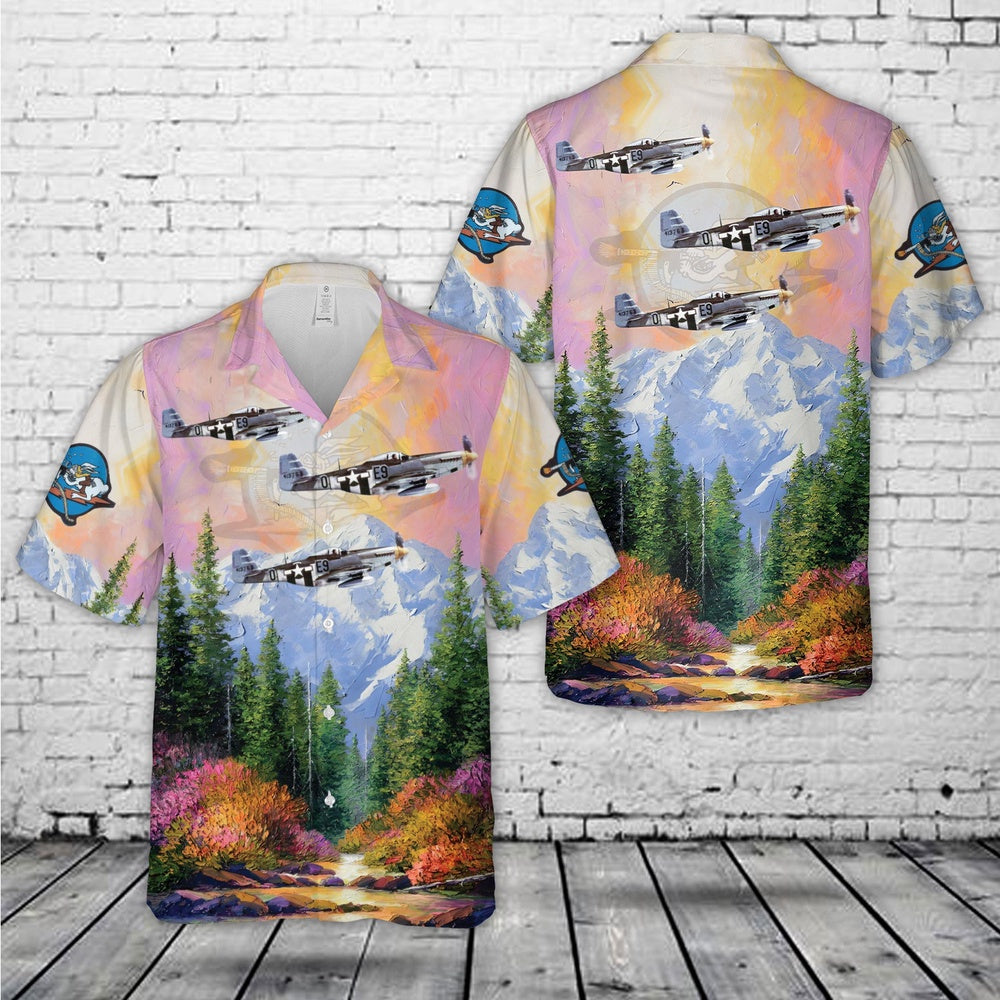 Air Force Hawaiian Shirt, US Air Force 376th Fighter Squadron P-51 Mustang Hawaiian Shirt, Airplane Hawaiian Shirt, Military Aloha Shirts