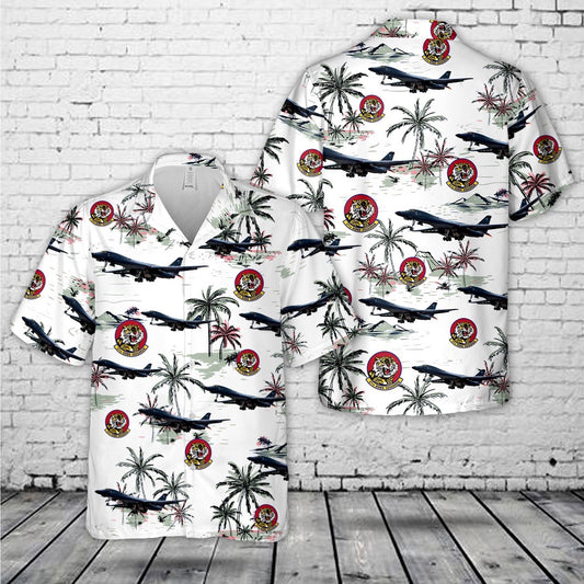Air Force Hawaiian Shirt, US Air Force 37th Bomb Squadron B-1B Lancer Hawaiian Shirt, Airplane Hawaiian Shirt, Military Aloha Shirts