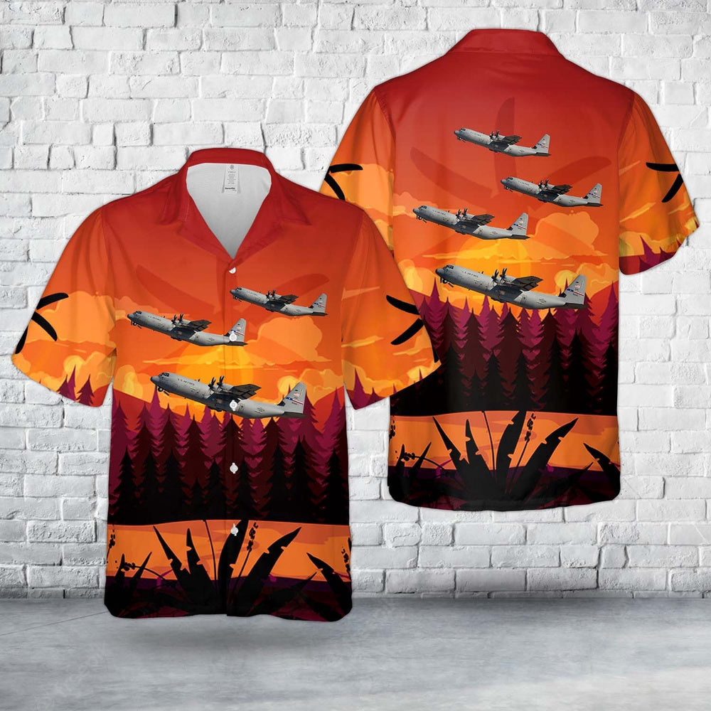 Air Force Hawaiian Shirt, US Air Force 39th Airlift Squadron Lockheed C-130J Super Hercules Hawaiian Shirt, Airplane Hawaiian Shirt