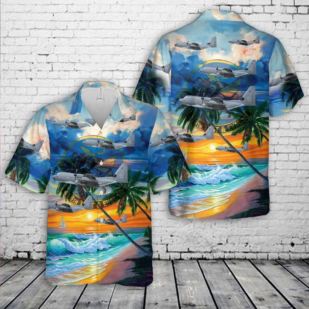 Air Force Hawaiian Shirt, US Air Force 418th Test and Evaluation Squadron Lockheed HC-130J Combat King II Hawaiian Shirt, Airplane Hawaiian Shirt