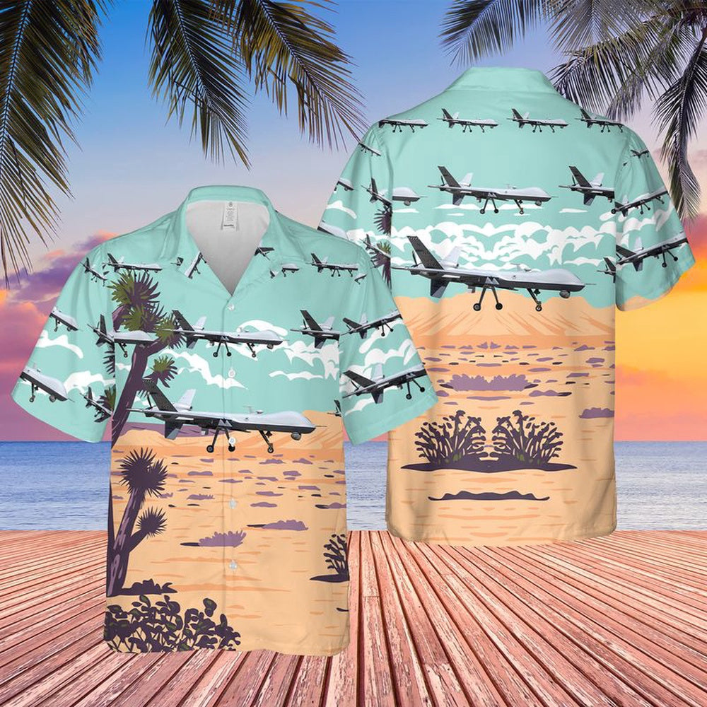 Air Force Hawaiian Shirt, US Air Force 42nd Attack Squadron General Atomics MQ-9 Reaper Hawaiian Shirt, Airplane Hawaiian Shirt, Military Aloha Shirts