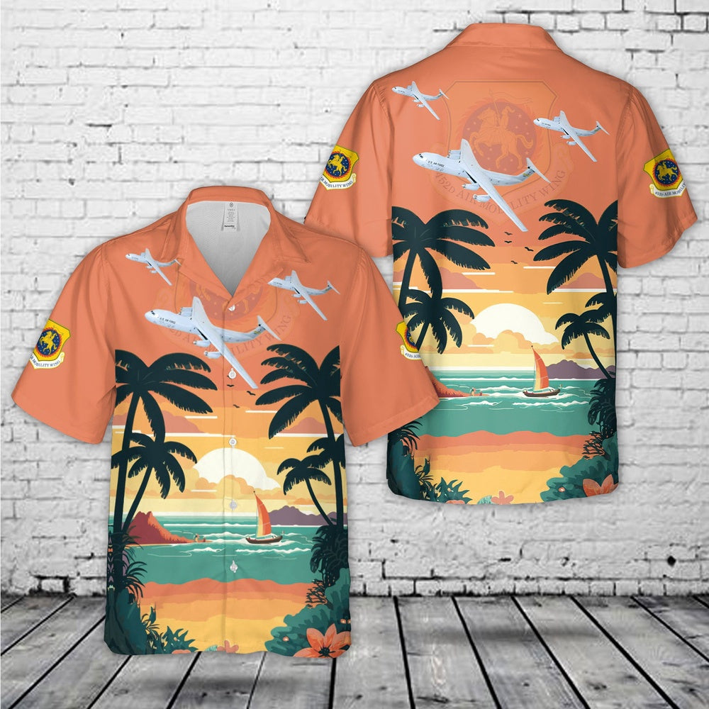 Air Force Hawaiian Shirt, US Air Force 452d Air Mobility Wing Lockheed Martin C-141 Starlifter Hawaiian Shirt, Airplane Hawaiian Shirt
