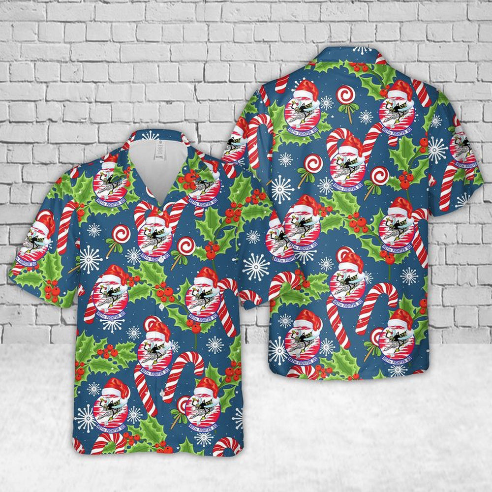 Air Force Hawaiian Shirt, US Air Force 457th Fighter Squadron Christmas Hawaiian Shirt, Airplane Hawaiian Shirt, Military Aloha Shirts