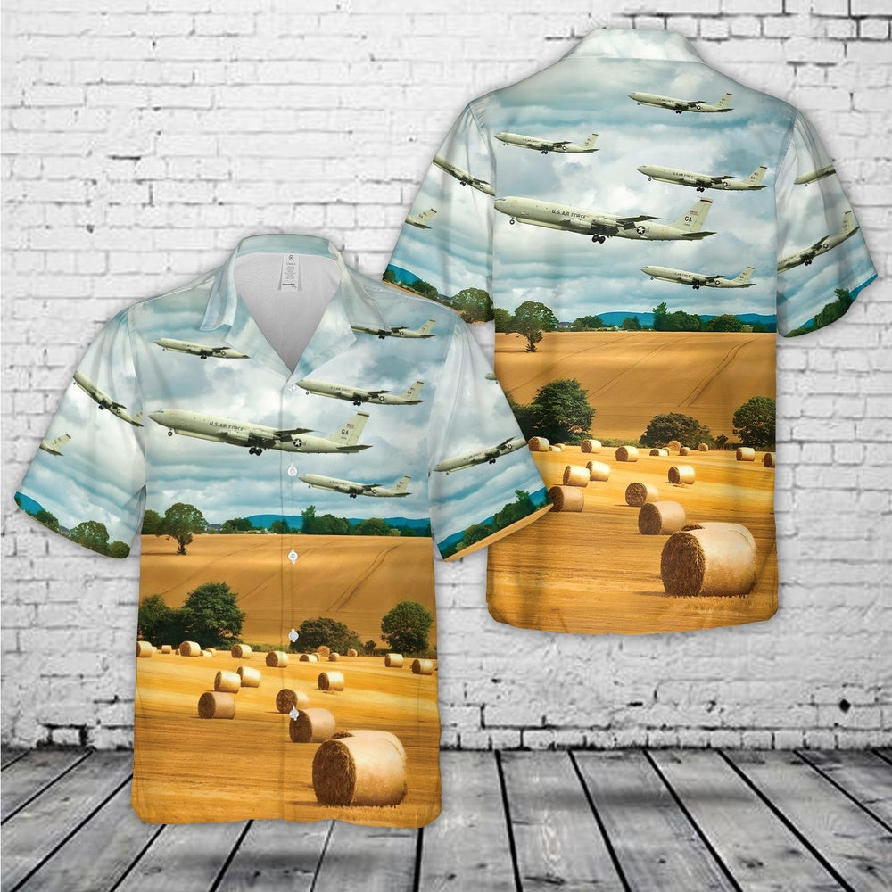 Air Force Hawaiian Shirt, US Air Force 461st Air Control Wing E8C J-STARS Hawaiian Shirt, Airplane Hawaiian Shirt, Military Aloha Shirts