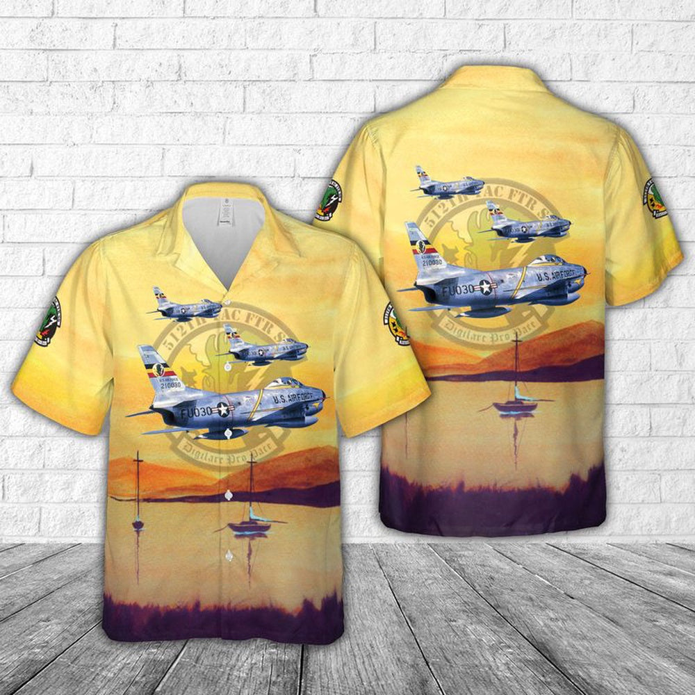 Air Force Hawaiian Shirt, US Air Force 512th Fighter Squadron F-86D Sabre Hawaiian Shirt, Airplane Hawaiian Shirt, Military Aloha Shirts
