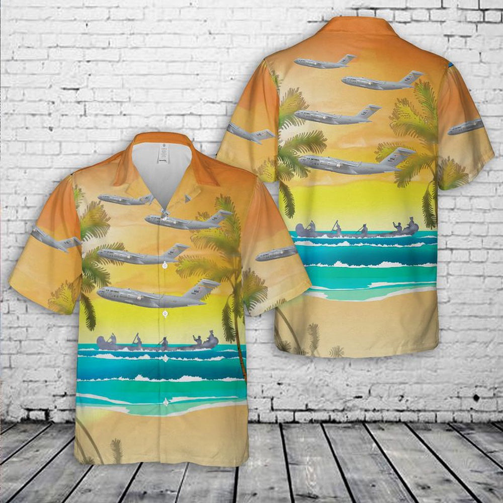 Air Force Hawaiian Shirt, US Air Force 535th Airlift Squadron C-17 Globemaster III Hawaiian Shirt, Airplane Hawaiian Shirt, Military Aloha Shirts
