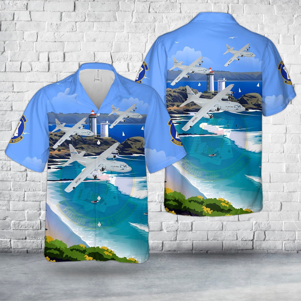 Air Force Hawaiian Shirt, US Air Force 53rd Airlift Squadron Team Little Rock Lockheed Martin C-130E Hawaiian Shirt, Airplane Hawaiian Shirt