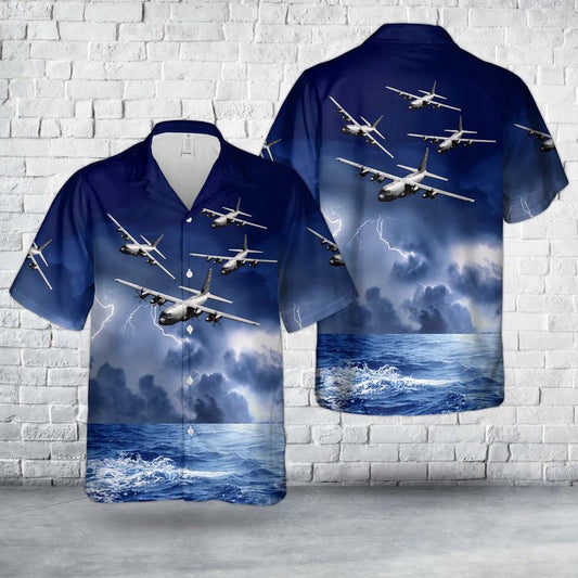 Air Force Hawaiian Shirt, US Air Force 53rd Weather Reconnaissance Squadron Hurricane Hunters WC-130J Hercules Hawaiian Shirt, Airplane Hawaiian Shirt