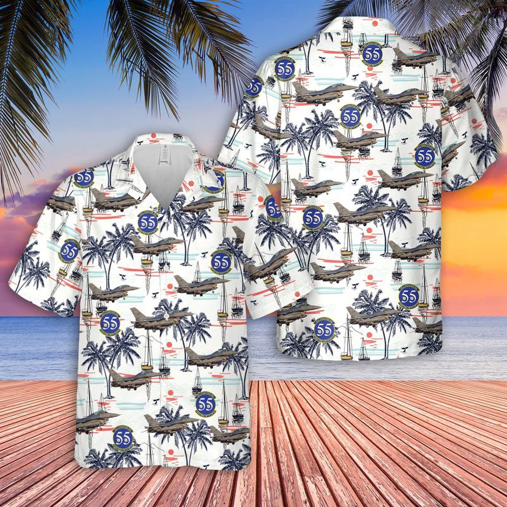 Air Force Hawaiian Shirt, US Air Force 55th Fighter Squadron F-16C Fighting Falcon Hawaiian Shirt, Airplane Hawaiian Shirt, Military Aloha Shirts