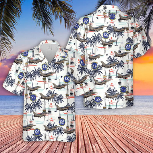 Air Force Hawaiian Shirt, US Air Force 55th Fighter Squadron F-16C Fighting Falcon Hawaiian Shirt, Airplane Hawaiian Shirt, Military Aloha Shirts
