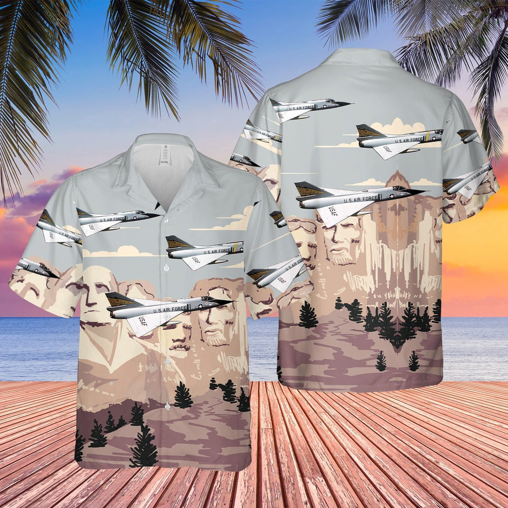 Air Force Hawaiian Shirt, US Air Force 5th Flying Training Squadron Convair F-106 Delta Dart Flying Past Mt. Rushmore Hawaiian Shirt
