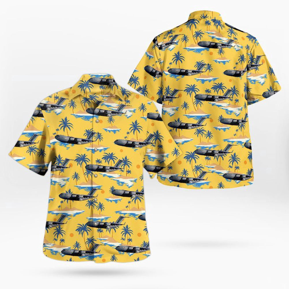 Air Force Hawaiian Shirt, US Air Force 62nd Airlift Wing (62 AW) C-17 Globemaster III Hawaiian Shirt, Airplane Hawaiian Shirt, Military Aloha Shirts