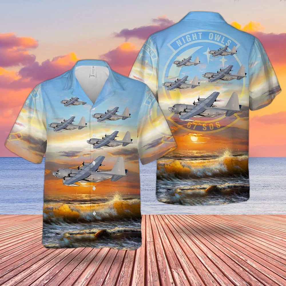 Air Force Hawaiian Shirt, US Air Force 67th Special Operations Squadron Lockheed MC-130P Combat Shadow Hawaiian Shirt, Airplane Hawaiian Shirt