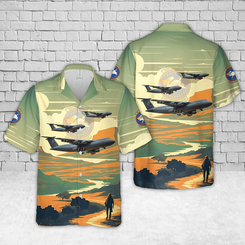 Air Force Hawaiian Shirt, US Air Force 68th Airlift Squadron Lockheed C-5 Galaxy Hawaiian Shirt, Airplane Hawaiian Shirt, Military Aloha Shirts