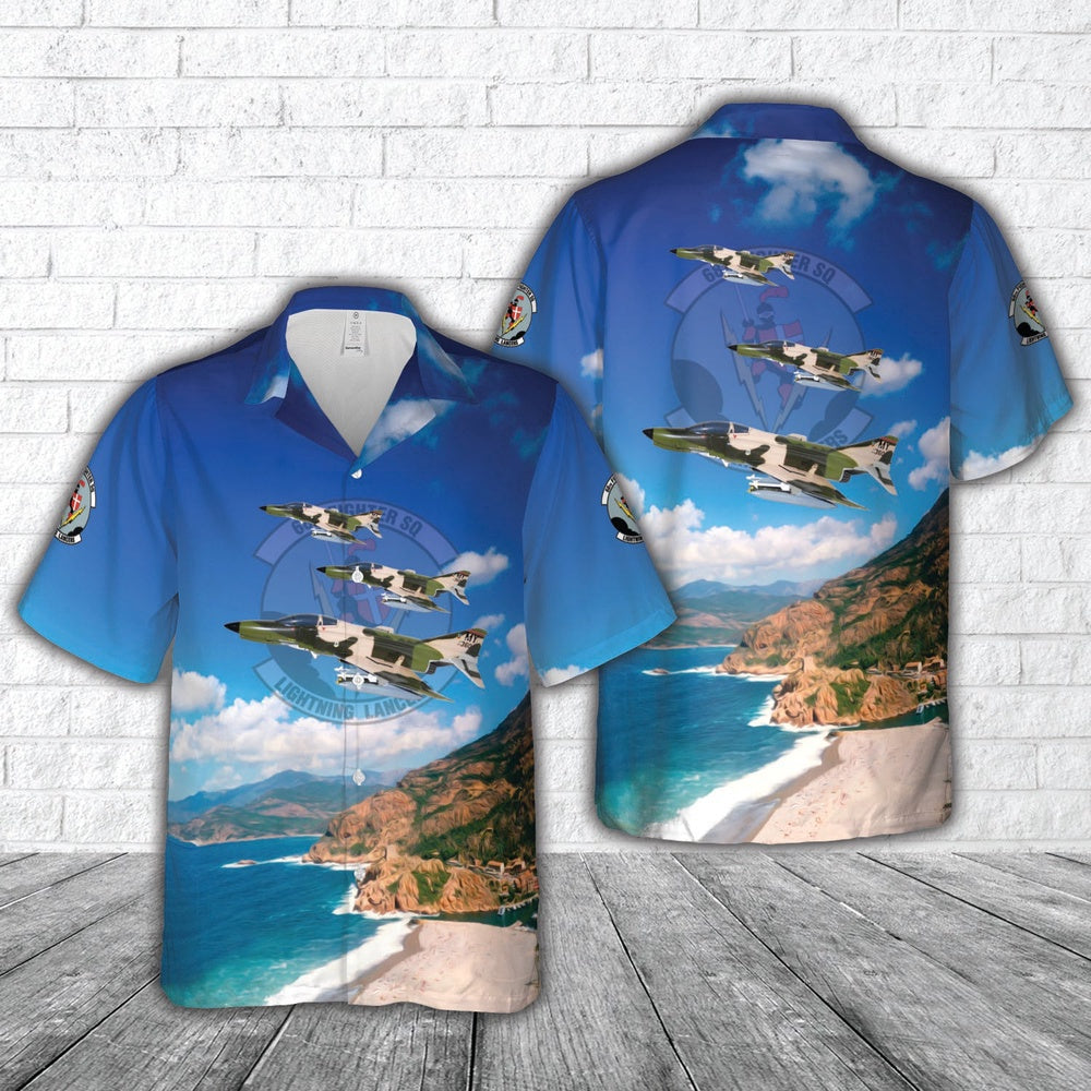 Air Force Hawaiian Shirt, US Air Force 68th Fighter Squadron Lightning Lancers F-4E Hawaiian Shirt, Airplane Hawaiian Shirt, Military Aloha Shirts