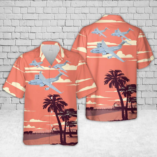 Air Force Hawaiian Shirt, US Air Force 729th Airlift Squadron C-17 Globemaster III Hawaiian Shirt, Airplane Hawaiian Shirt, Military Aloha Shirts