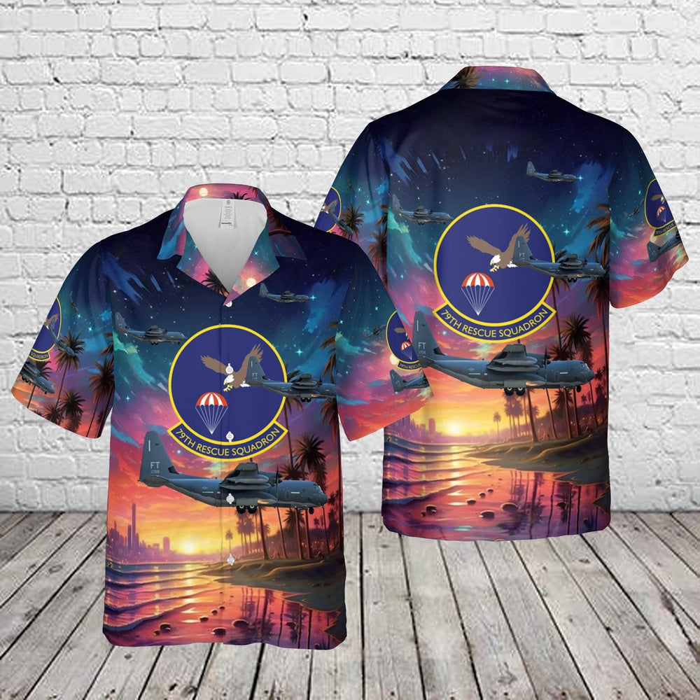 Air Force Hawaiian Shirt, US Air Force 79th Rescue Squadron Lockheed Martin HC-130J Combat King II, 09-5709  FT Hawaiian Shirt