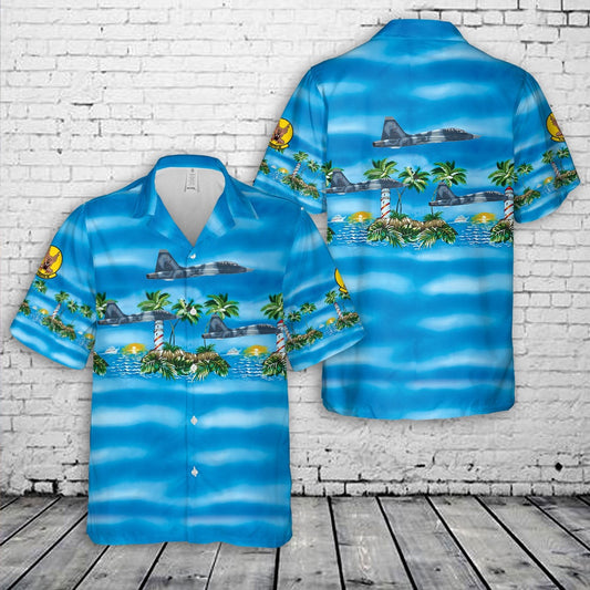 Air Force Hawaiian Shirt, US Air Force 7th Fighter Training Squadron Screamin' Demons F-22 Raptor Hawaiian Shirt, Airplane Hawaiian Shirt