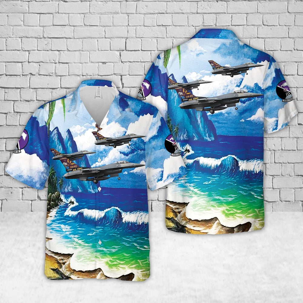 Air Force Hawaiian Shirt, US Air Force 89-2030, F-16C, 31st FW, 510th FS, Aviano AFB Hawaiian Shirt, Airplane Hawaiian Shirt, Military Aloha Shirts