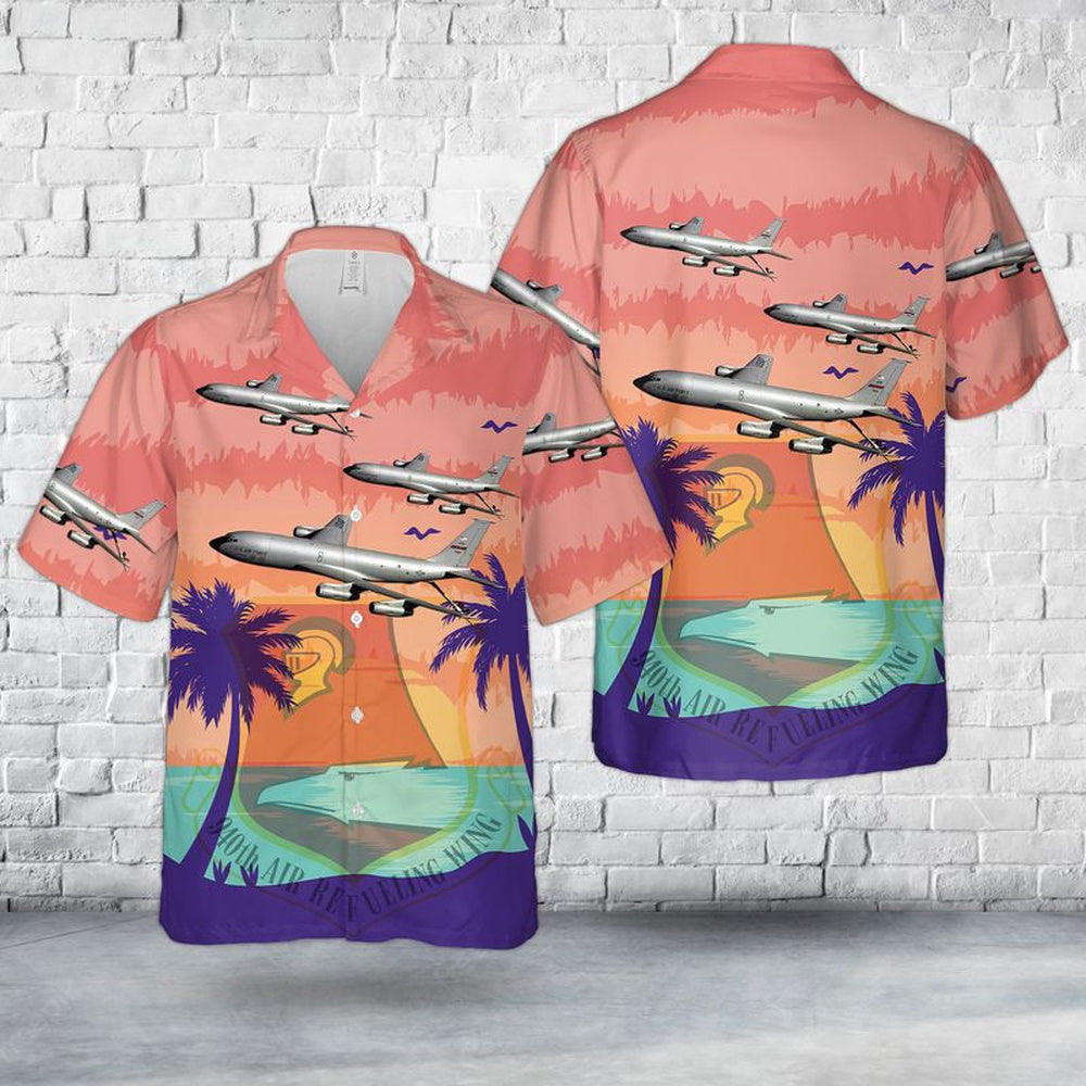 Air Force Hawaiian Shirt, US Air Force 940th Air Refueling Wing Boeing KC-135E Stratotanker Hawaiian Shirt, Airplane Hawaiian Shirt