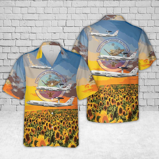 Air Force Hawaiian Shirt, US Air Force 960th Airborne Air Control Squadron E-3B Sentry Hawaiian Shirt, Airplane Hawaiian Shirt, Military Aloha Shirts