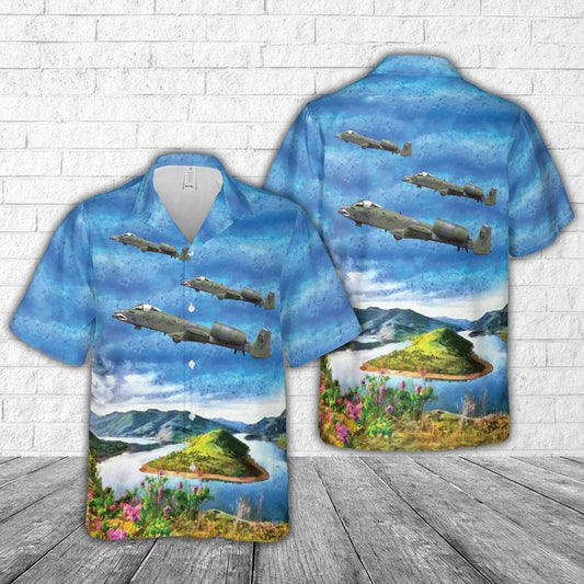 Air Force Hawaiian Shirt, US Air Force A-10A Thunderbolt II 23rd FW 74th FS Flying Tigers Hawaiian Shirt, Airplane Hawaiian Shirt