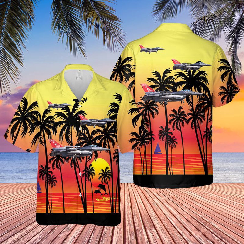 Air Force Hawaiian Shirt, US Air Force Alabama Air National Guard,100th Fighter Squadron General Dynamics F-16C+ Fighting Falcon Hawaiian Shirt