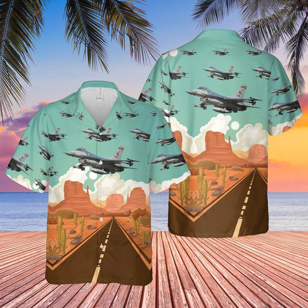 Air Force Hawaiian Shirt, US Air Force Arizona Air National Guard F-16 Fighting Falcon Hawaiian Shirt, Airplane Hawaiian Shirt, Military Aloha Shirts