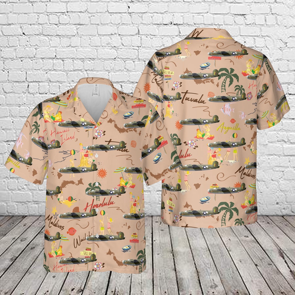 Air Force Hawaiian Shirt, US Air Force B-24D Hot Stuff, 330th Bomb Squadron, 93rd Bomb Group, 1943 Hawaiian Shirt, Airplane Hawaiian Shirt