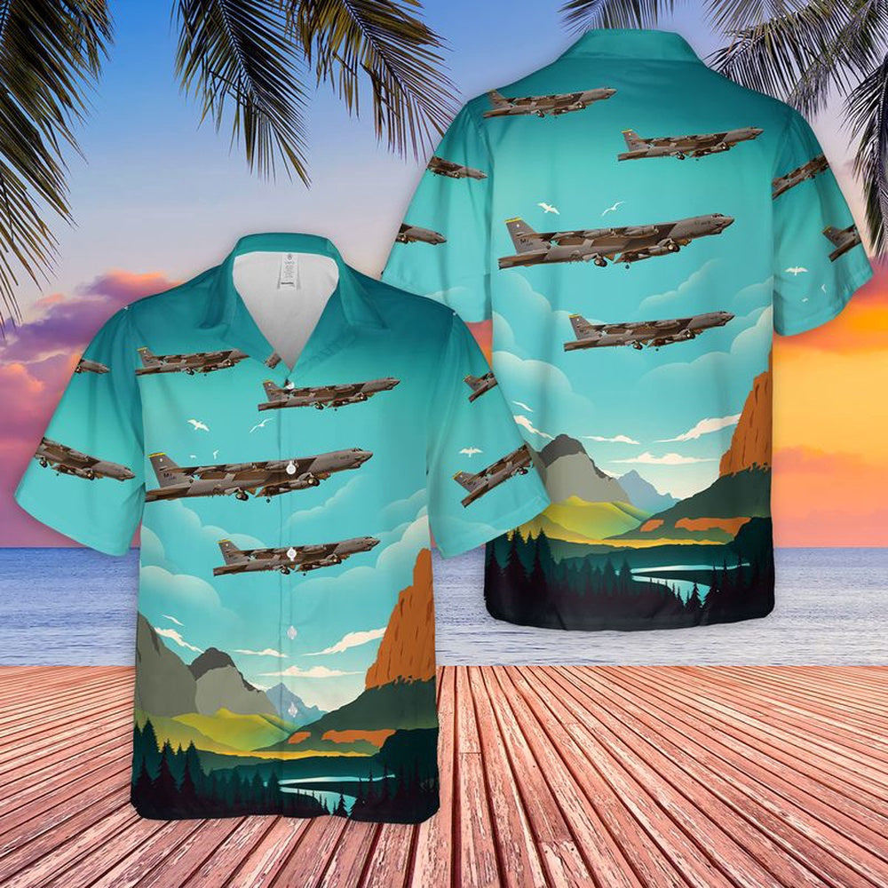 Air Force Hawaiian Shirt, US Air Force B-52H 69th Bomb Squadron Knighthawks Minot AFB Hawaiian Shirt, Airplane Hawaiian Shirt, Military Aloha Shirts