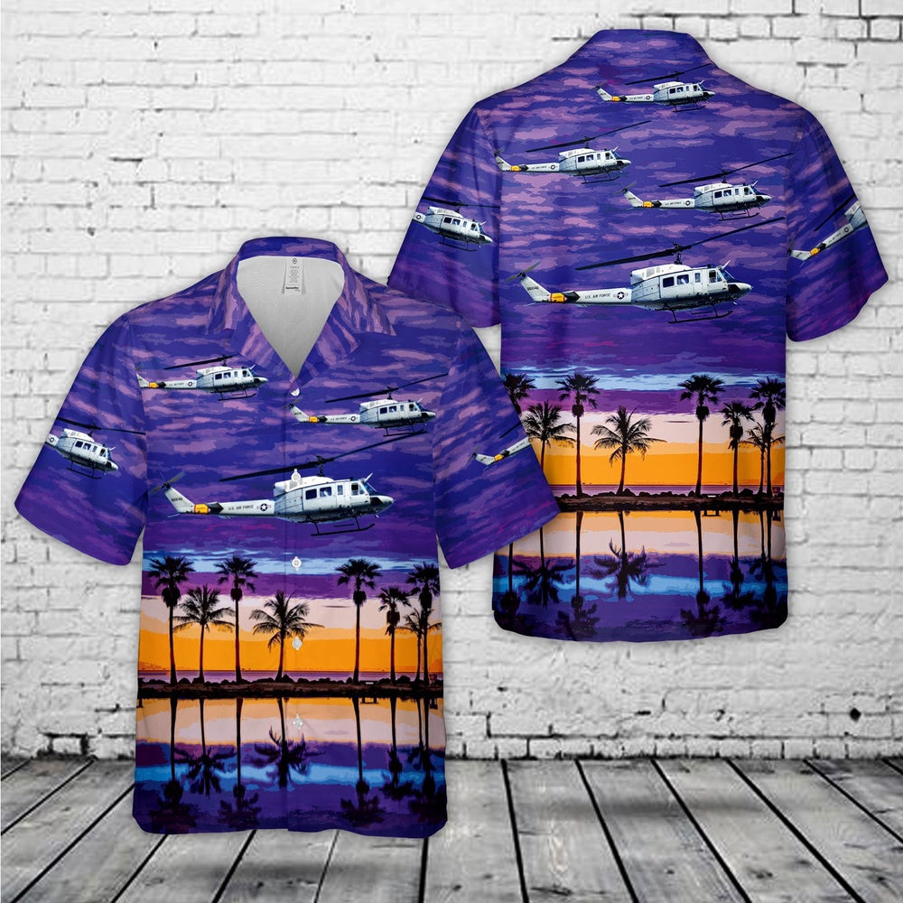 Air Force Hawaiian Shirt, US Air Force Bell UH-1N Iroquois (212) Hawaiian Shirt, Airplane Hawaiian Shirt, Military Aloha Shirts