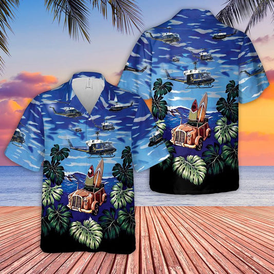 Air Force Hawaiian Shirt, US Air Force Bell UH-1N Twin Huey 1st Helicopter Squadron Hawaiian Shirt, Airplane Hawaiian Shirt, Military Aloha Shirts