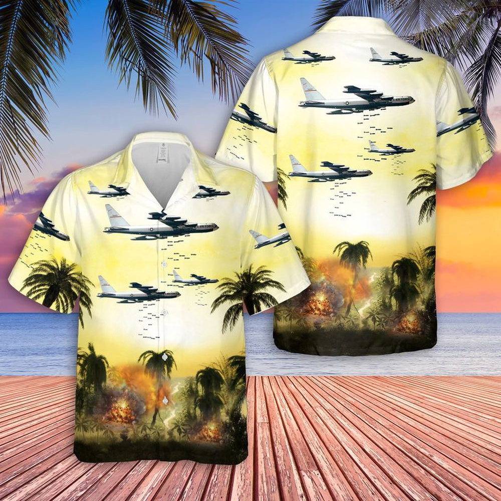 Air Force Hawaiian Shirt, US Air Force Boeing B-52F Dropping Bombs On Vietnam Hawaiian Shirt, Airplane Hawaiian Shirt, Military Aloha Shirts