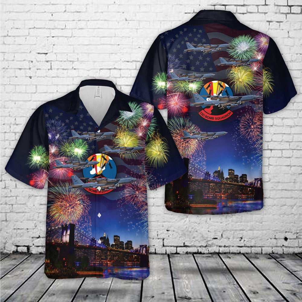 Air Force Hawaiian Shirt, US Air Force Boeing B-52H Stratofortress 60-0026 MT 23d Bomb Squadron (23 BS) Bomber Barons, 4th Of July Hawaiian Shirt