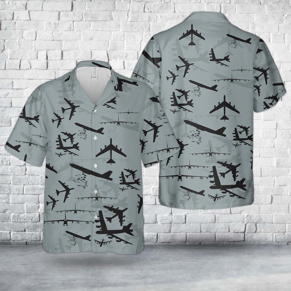 Air Force Hawaiian Shirt, US Air Force Boeing B-52 Stratofortress Aircraft Silhouettes Hawaiian Shirt, Airplane Hawaiian Shirt, Military Aloha Shirts