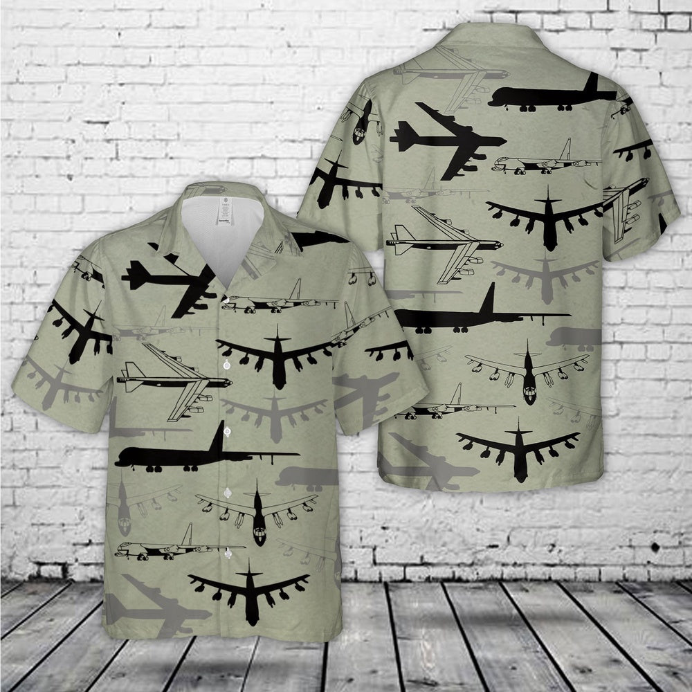 Air Force Hawaiian Shirt, US Air Force Boeing B-52 Stratofortress Silhouette Hawaiian Shirt, Airplane Hawaiian Shirt, Military Aloha Shirts