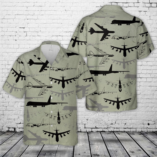 Air Force Hawaiian Shirt, US Air Force Boeing B-52 Stratofortress Silhouette Hawaiian Shirt, Airplane Hawaiian Shirt, Military Aloha Shirts