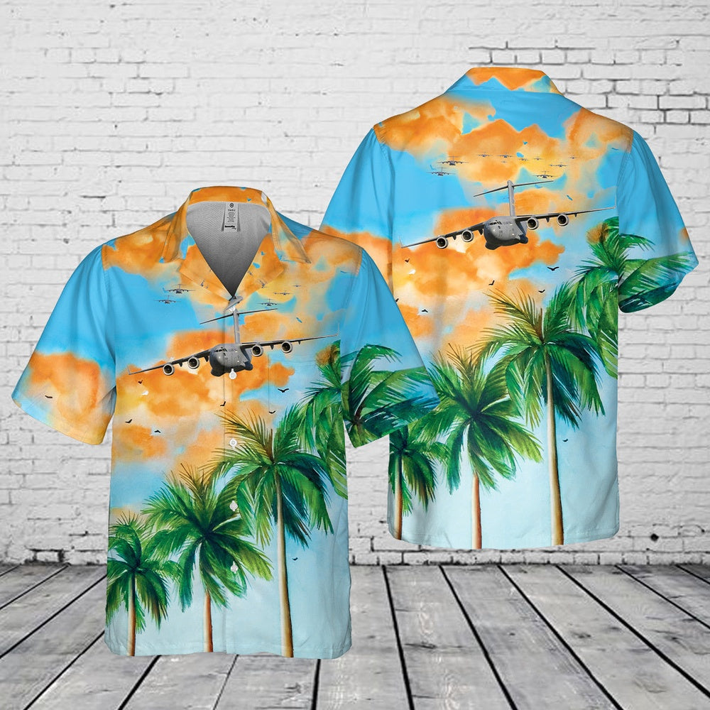 Air Force Hawaiian Shirt, US Air Force Boeing C-17 Globemaster III Pocket Hawaiian Shirt, Airplane Hawaiian Shirt, Military Aloha Shirts