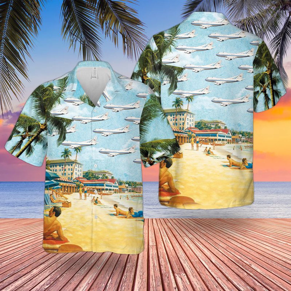 Air Force Hawaiian Shirt, US Air Force Boeing E-4 Hawaiian Shirt, Airplane Hawaiian Shirt, Military Aloha Shirts