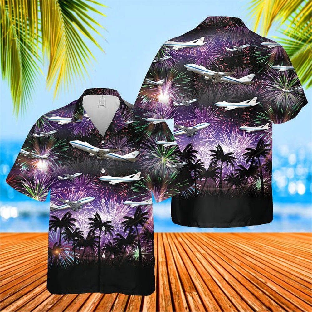 Air Force Hawaiian Shirt, US Air Force Boeing E-4 Nightwatch Hawaiian Shirt, Airplane Hawaiian Shirt, Military Aloha Shirts