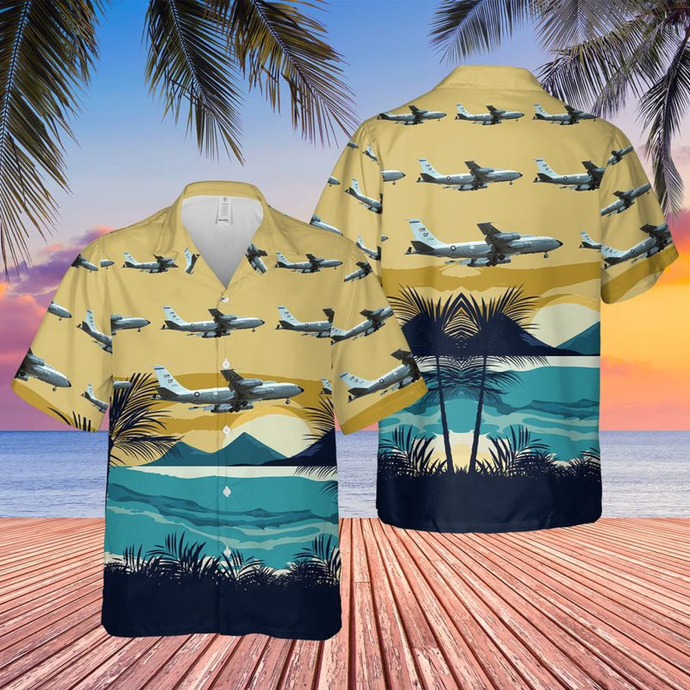 Air Force Hawaiian Shirt, US Air Force Boeing EC-135 Looking Glass Hawaiian Shirt, Airplane Hawaiian Shirt, Military Aloha Shirts
