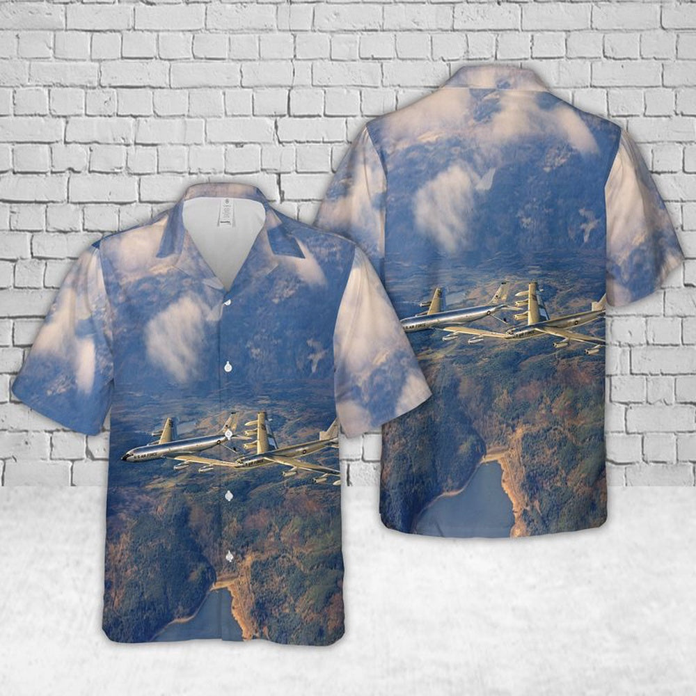 Air Force Hawaiian Shirt, US Air Force Boeing KC-135A Stratotanker refuels a Boeing B-52E Stratofortress Hawaiian Shirt, Airplane Hawaiian Shirt
